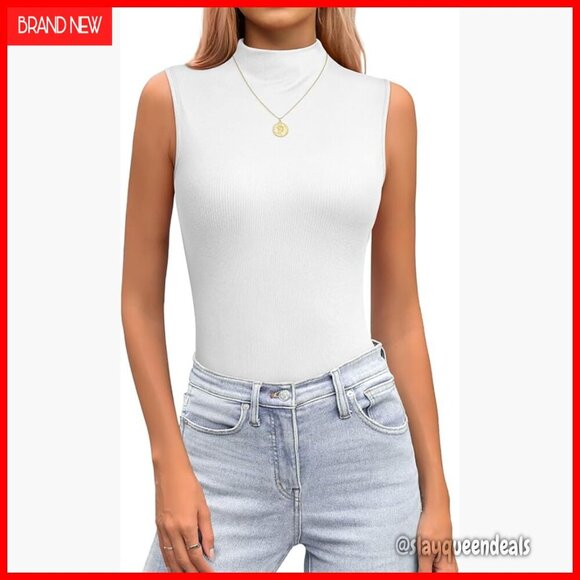 Tops - Mock Turtleneck Sleeveless Tank Top Stretchy Relax Fit Casual Layer